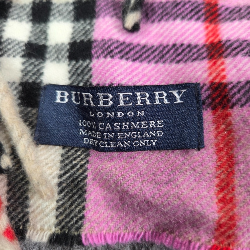Burberry London Happy Double Fringe Scarf 100% Cashmere Magenta Pink - Picture 2 of 6